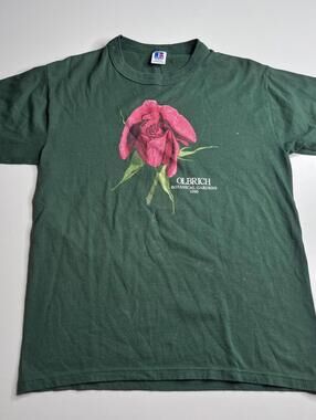 Vintage Olbrich Botanical Gardens Shirt Mens M Green Rose Graphic 1990 Russell